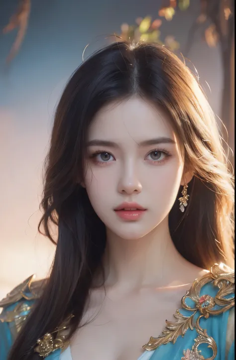 Best AI Image Generation Creator、1 beautiful girl、large round eyes、Solo、Realistic,Lips,masutepiece,Best Quality,Good anatomy，Skin Texture、White background、Smaller chest、long  hair、robe blanche、Fantasy Art Style, palatial palace 、 Azure. detailed hairs, bea...