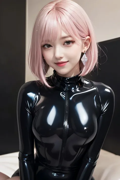 (8K, top-quality, masterpiece:1.2), ( Super Detail), (One girl), (Highly detailed), (beautifully detailed eyes), (of the highest quality), (super detailed ), (masterpiece), (Detailed face), ((pink hair,)), blunt bangs, bob cut, medium breasts, clothed, Per...