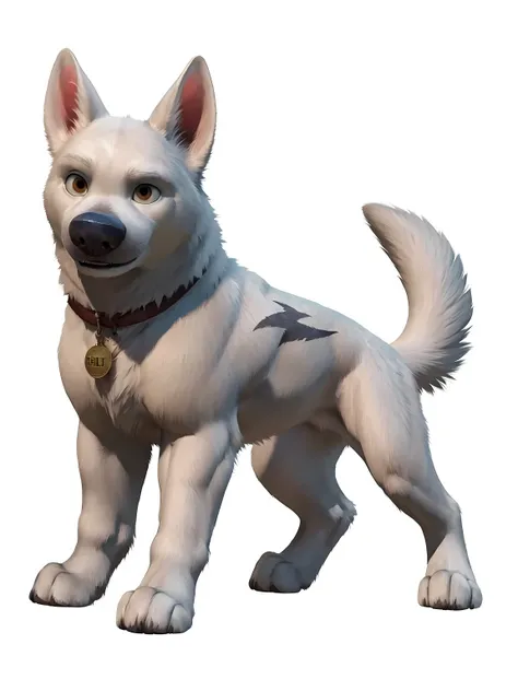 bolt the dog, white fur, adult, masculine, male, (quadruped, feral, feral dog):1.0, very muscular:1.5, muscles:1.5, strong chest...