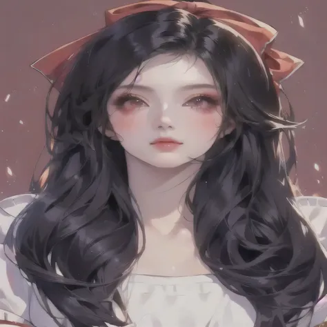 a close up of a woman with long black hair and a white dress, artwork in the style of guweiz, made with anime painter studio, guweiz, painted in anime painter studio, beautiful anime portrait, portrait anime girl, kawaii realistic portrait, in the art styl...