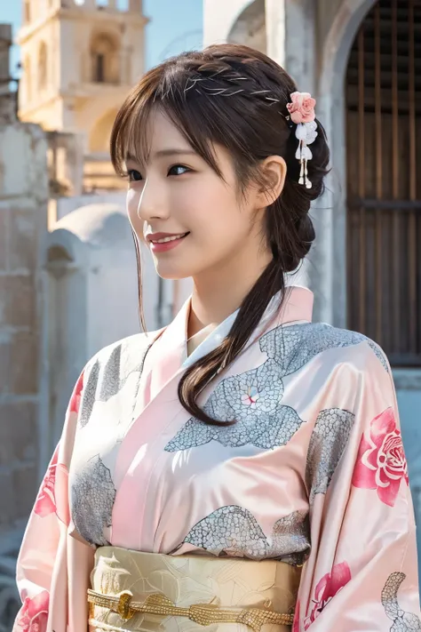 1 person, (Wearing a pink floral kimono.:1.2), Very beautiful Japanese idol portraits, 
(RAW Photos, Highest quality), (Realistic, Realistic:1.4), (masterpiece), 
Very delicate and beautiful, Very detailed, 2k wallpaper, wonderful, finely, Very detailed CG...