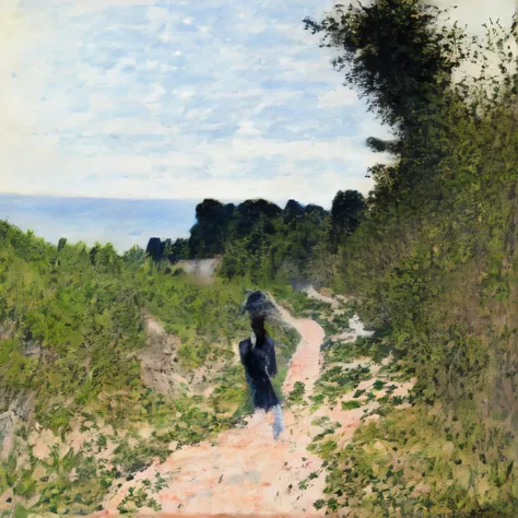 painting modern young women using the techniques of claude monet、countryside