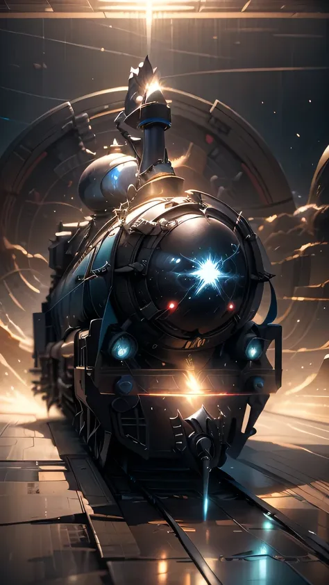 Fantasy，8k,Extremely detailed, masterpiece,High resolution,Highest quality,Increase the resolution,Cinema Lighting,Different space，4 dimensional world，Night on the Galaxy Express，cyber-，light blue body，Train-shaped spaceship，Steam locomotive-type spaceship...