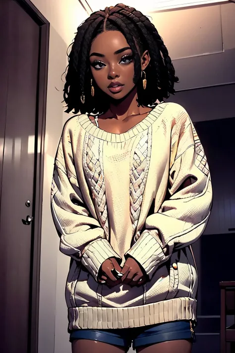 a detailed portrait of a handsome young black man, beautiful detailed eyes, full luscious lips, stylish haircut, wearing a sweater and shorts, sensual, cinematic lighting, photorealistic, 8k, high quality, masterpiece