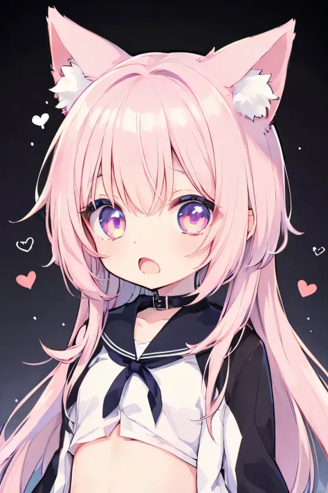 NSFW,((orgasm))、Light pink hair、Putting on a collar、Elementary school girl、Very beautiful and Shining Eyes、Shining Eyes、1 person、Cat ear、(((((Small body)))))、heart❤