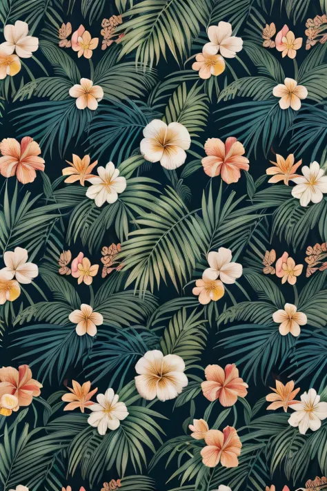 floral pattern, hand digital drawing, tropical pattern, high quality, hand drawing, ilustration