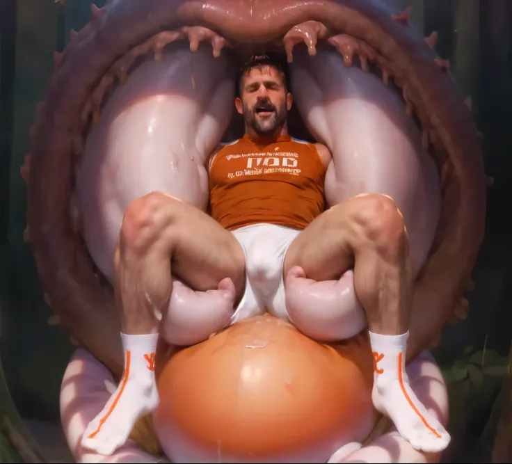 male, white dilf, handsome 40yo male, daddy are now inside of a huge slugs mouth, vore, he is yelling, sport socks, cum everywhere, no arms, keep face purple tongue, purple tentacles