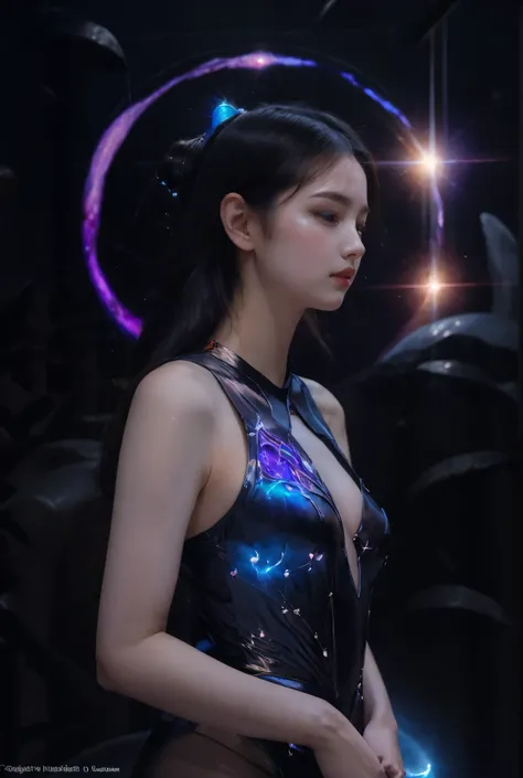 The cosmic realm shimmers with ethereal energy, and in the center of this celestial ballet, a radiant figure emerges. Nebula, a futuristic female warrior, an embodiment of cosmic power and seductive allure, materializes before you, her form composed of swi...