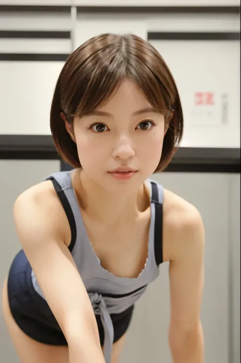 Masterpiece, photogravure, highest quality, clear contours, (One Girl, alone), Japanese woman, 30 years old, lipstick, cute face, detailed face, beautiful eyes, detailed eyes, focus on the eyes, bob hair, Anatomically correct body structure, wearing body-f...