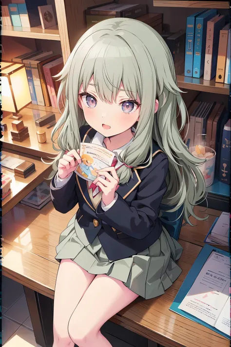 (8k, 最high quality)、Ultra-high resolution、Adorable、最high quality, beautiful, (((Absurd beauty)))、school uniform、blazer、high quality、Shiny Hair、非常に細かくてbeautiful明るい目、Medium chest、nose blush、非常に精細でクリアでbeautiful顔, Awards, (Anatomically correct), (((from above)...