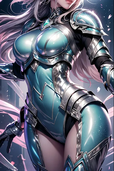 Realistically, High resolution, Soft Lighting, One woman, alone, Hip Up, Dynamic Pose, Glossy Skin, gem, knight armor