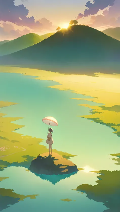 Ultra-wide landscape aesthetics,Summer Dream ,Studio Ghibli aesthetics, No people