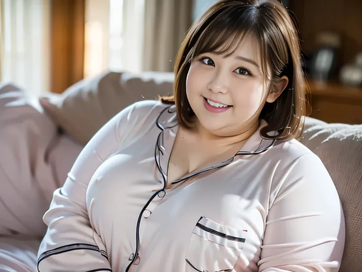 ((8k)), Highest quality, 超High resolution, (High resolution), ((Chubby woman)), Japanese, Double chin, Overweight, Very fat, ((Chubby)),((pajamas)), ハンモック, 横になる