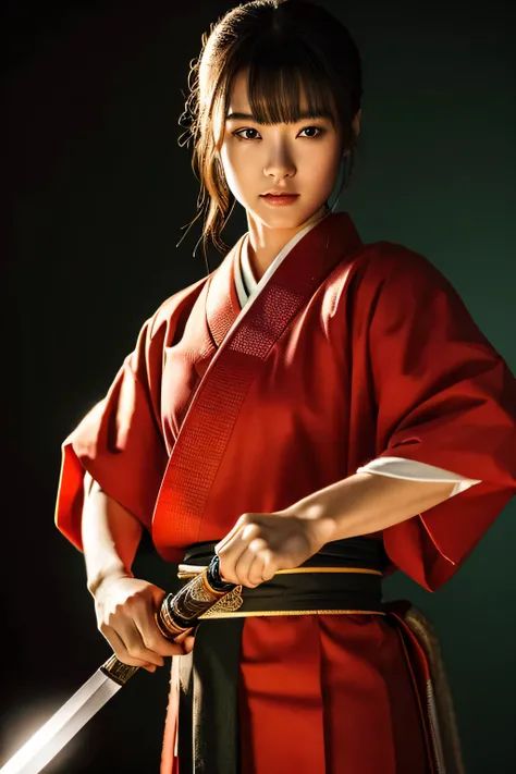 Highest quality, Realistic, Very detailed, finely, High resolution, 8k、Beautiful Japanese Samurai、Holding a Japanese sword
