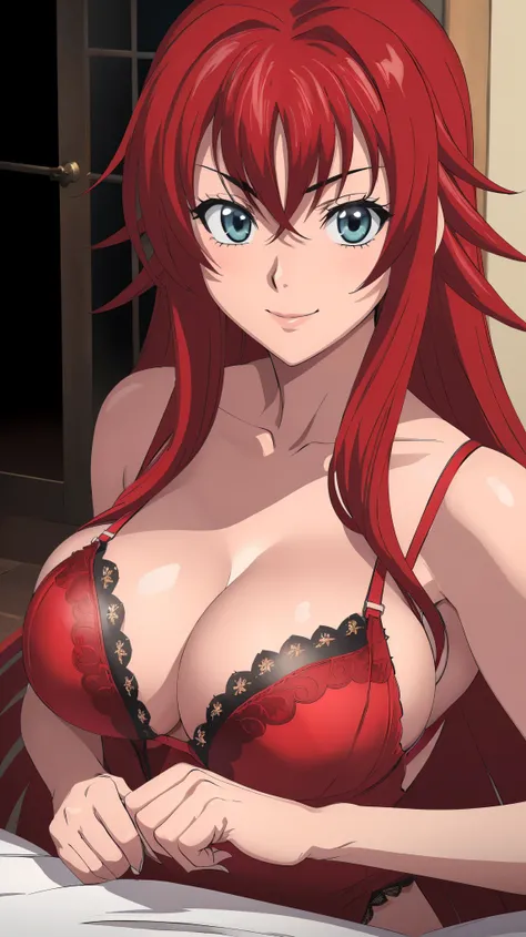 (((picture perfect))), (absurdres), 1girl, solo, rias gremory, looking at viewer, smile, (((breasts focus))), (((hot cleavage)))...