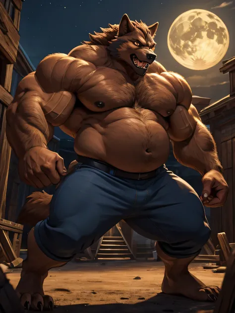 werewolf ,big muscle, strong fat,big belly , fighting pose,sharp nail