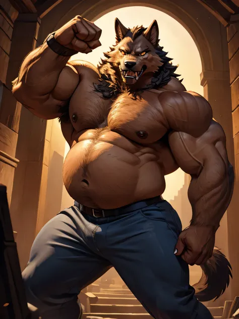 werewolf ,big muscle, strong fat,big belly , fighting pose,sharp nail