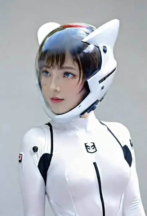 Girl, space helmet, short hair, white bodysuit, plugsuit, white helmet