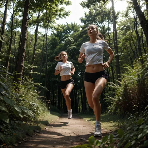 Girl running through the forest