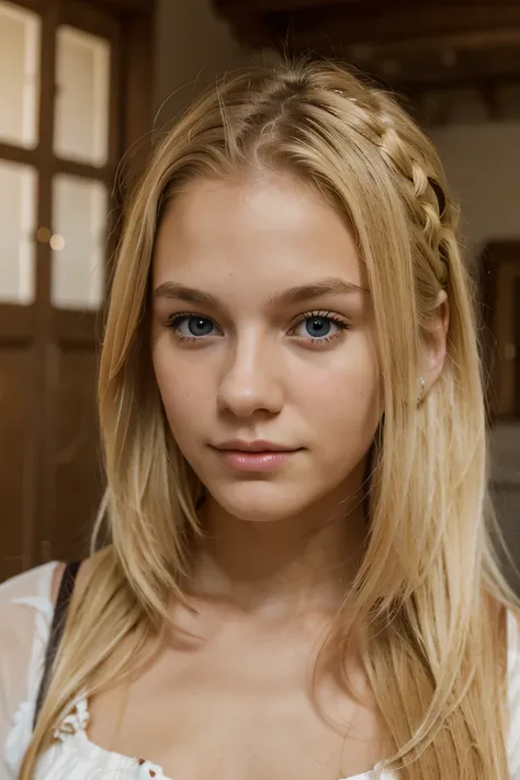 an european young girl with blonde hair without imperfections 