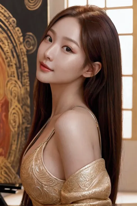 The stunningly alluring Boa Hancock from One Piece exudes a distinct aura of power and grace. Flaunting her long, reddish-brown hair, her eyes sparkle with supernatural intensity. The image, whether a detailed painting or a stunning photograph, captures he...