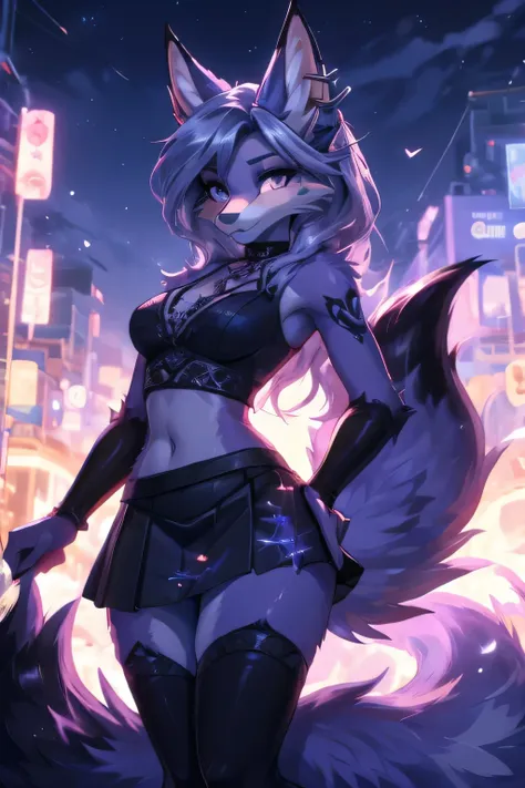 anime girl,tennage girl 1, anime style, foxy girl, blue body, anthropomorphic shy girl , kitsune ears, dark art of natasha, city...