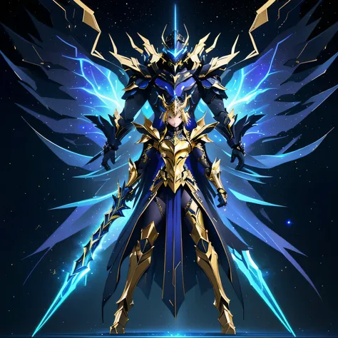 Its a man. The image presents a highly detailed and futuristic armor designed for a male warrior. The armor combines elements from different parts to create a cohesive and powerful look.
Helmet: The helmet features a sleek, aerodynamic design with a golde...