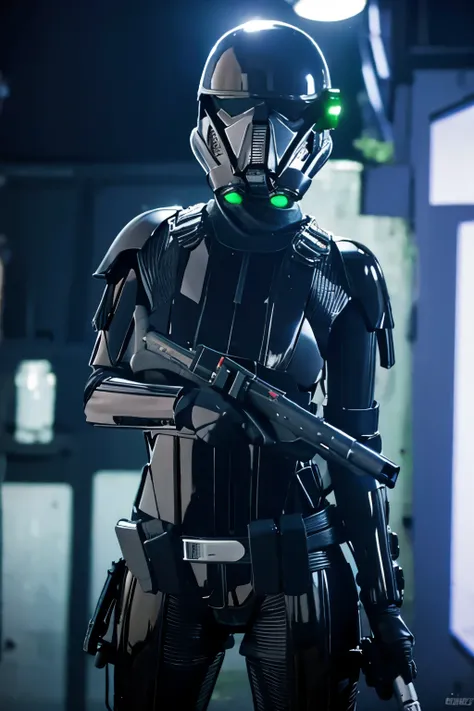 teen girl, star wars Deathtrooper, big thighs sexy teen, with helmet, doing sexy pose