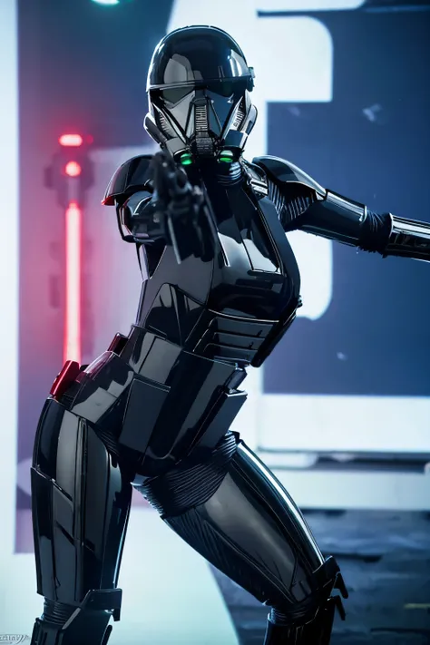 teen girl, star wars Deathtrooper, big thighs sexy teen, with helmet, doing sexy pose