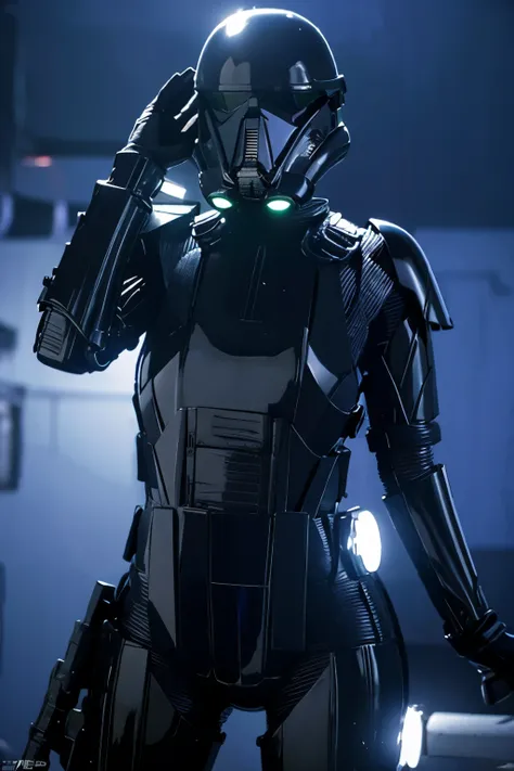 teen girl, star wars Deathtrooper, big thighs sexy teen, with helmet, doing sexy pose