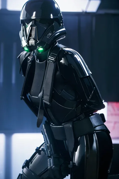 teen girl, star wars Deathtrooper, big thighs sexy teen, with helmet, doing sexy pose