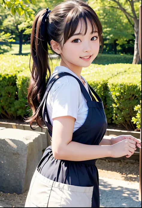 (Highest quality,masterpiece:1.3,Ultra-high resolution),(Very detailed、Caustics) (Realistic:1.4, RAW shooting、)Ultra-Realistic Capture、Very detailed、Natural skin texture、masterpiece、(A Japanese elementary school girl wearing a black apron:1.3),Naked with a...