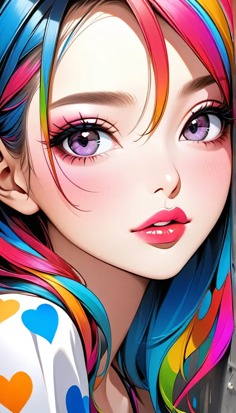 ultra-realism micho colorful style, simple line initialism，abstract art，(((the most beautiful girl of all time))), sweet face. l...