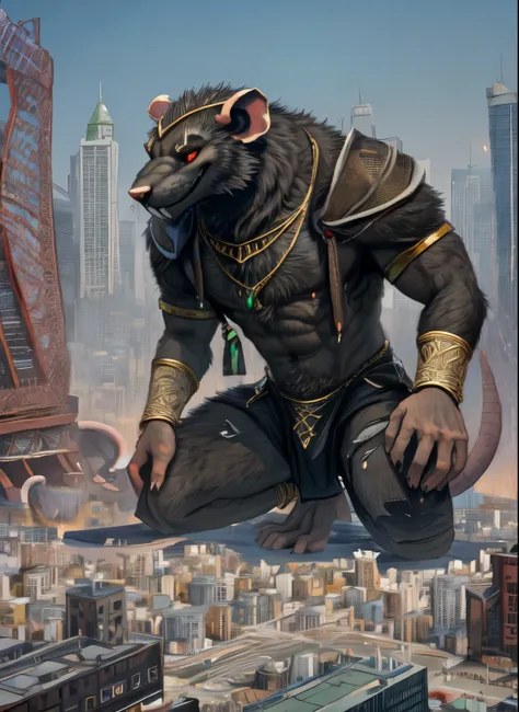 (male:1.3), (skaven : 1.1), friendly, (fancy intricate black torn clothing, jewelry:1.2), intricate details, (detailed fur tuft ...