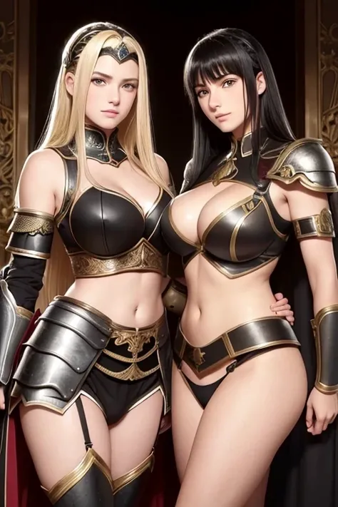 german womens, catholics, beautiful face , black hair,blondes perfect face, detailed face, lesbians, warriors roman, using sexy armor , soft lesbians, full body