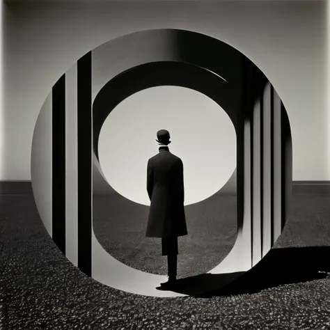 Gilbert Garcin style - Gestalt, Random seed, Dystopia, Dark future, Kodachrome black and white photography from the 1970s