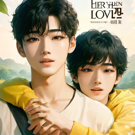 there is a young man and a young boy hugging each other, first love, cai xukun, inspired by Zhang Han, yan, key art, official art, official artwork, official fanart, official poster, first light, love at first sight, movie promotional image, sha xi, album ...