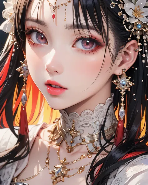 (Beautifully detailed face), (Beautiful attention to detail), Beautiful woman, Beautiful lips with lipstick, Beautiful womanの顔, The finer details, Highest quality,  Masterpiece, Vivid and True Colors ,