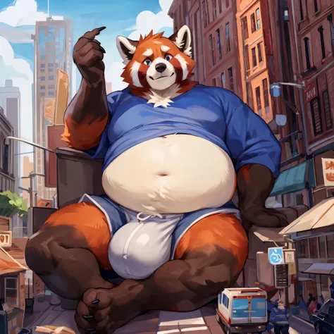 4k ultra quality, 4k half body view,ultra high detailed body,feral (red panda),wide body,charming body,chubby body,chubby face,shiny fur, big belly, (round belly), hyper belly, enormous belly, enormous body,by mystikfox61, by glitter trap boy, by bebebebeb...