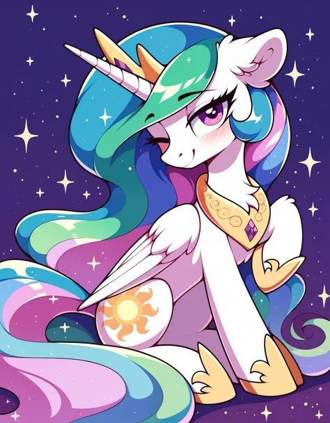 score_9, score_8_up, score_7_up, score_6_up, princess celestia, alicorn, pony, blushing, chest fluff, cute, female, floppy ears,...