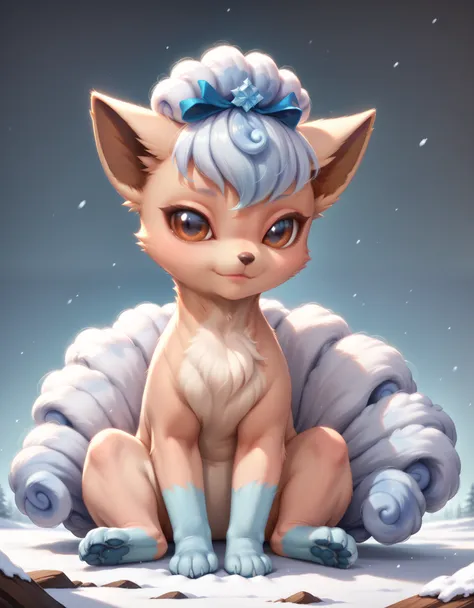 score_9,score_8_up,score_7_up, portrait,feral,full body,epic,gradient background,sitting, alolan vulpix,snow background