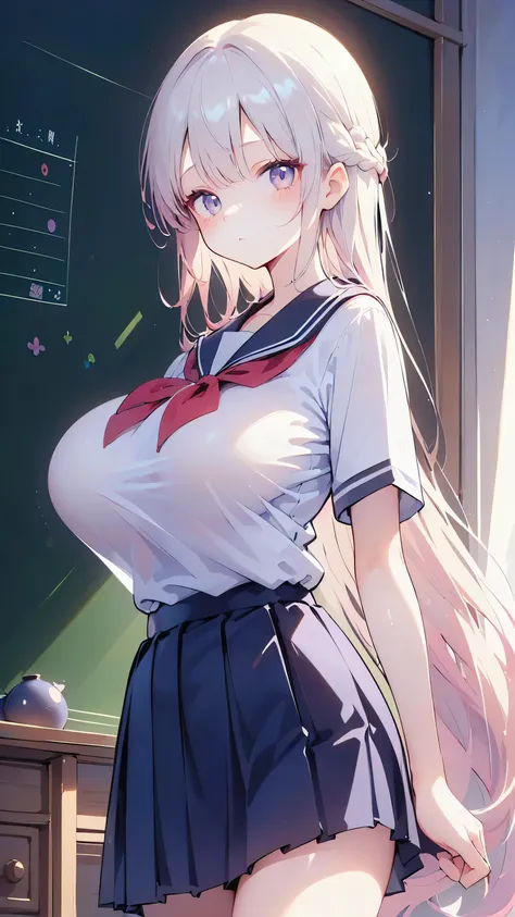 Ultra-high resolution, 8k,high quality,(Ultra-short stature,Gargari body,cowboy shot , ((no hat:1.3))),Slender,Cute hairstyle,(from below,Cunning Hand),(iridescent light,soft shadow,Anime Painting,thin line drawing),((((super enormous cartoon-like tits,sch...