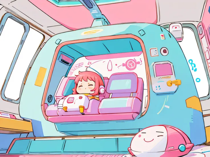 Momoko Sakura colorful style、Kawaii Design, (((Inside the spaceship)))