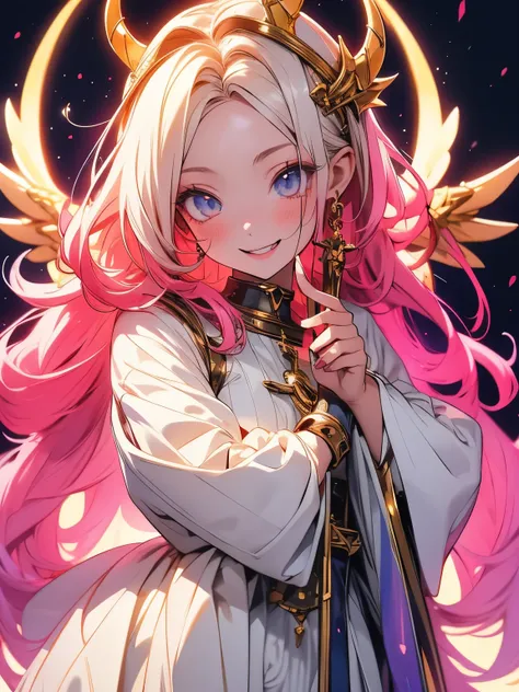 cute fantasy anime girl, holding long heavy spire