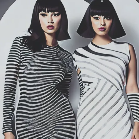 op art fashion, black and white, optical illusion, contoured curves