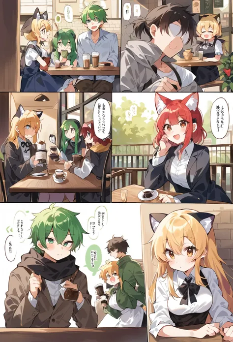 rating_safe, score_9, score_8_up, score_7_up, score_6_up, score_5_up, score_4_up, hires, source_furry(kemono, boy, girl)cafe Terrace, drink, coffee, staff,