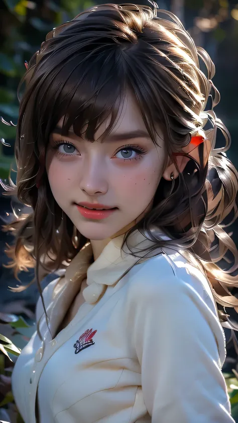 (Very delicate and beautiful), 1 person, Robber Girl, bangs, Cute eyes, bow, Brown Hair, Mouth closed, landscape, Hair between the eyes, hair bow, Long sleeve, Looking at the audience, Medium Hair, alone, Short school uniform, ((alone)), (masterpiece), blo...