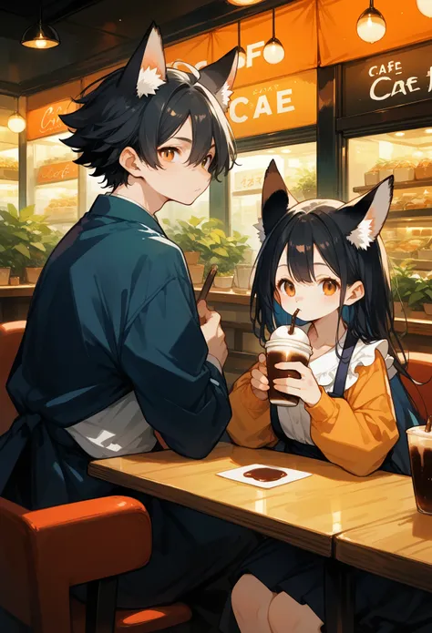 rating_safe, score_9, score_8_up, score_7_up, score_6_up, score_5_up, score_4_up, hires, source_furry(kemono, boy, girl)cafe Terrace, drink, coffee, staff,