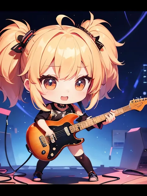 (((Metal Band)))、Cute and soothing character、A chibi character playing the electric guitar at high speed、A beautiful depiction using tens of thousands of colors、masterpiece、Ultra HD、super high quality、8k