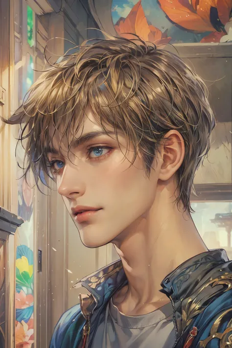 (masterpiece, top quality, best quality, official art, beautiful and aesthetic:1.2), boy, handsome, extreme detailed faces, (fractal art:1.3), colorful, highest detailed, (perfect face), shiny skin, HDR, cantarella, extremely detailed dress, detailed backg...